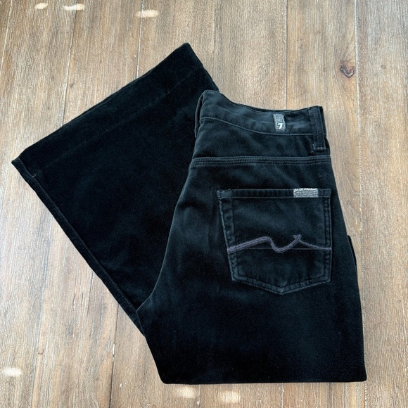 7 For All Mankind High Rise Flare Leg Jeans 70s Black Velvet - Picture 3 of 11